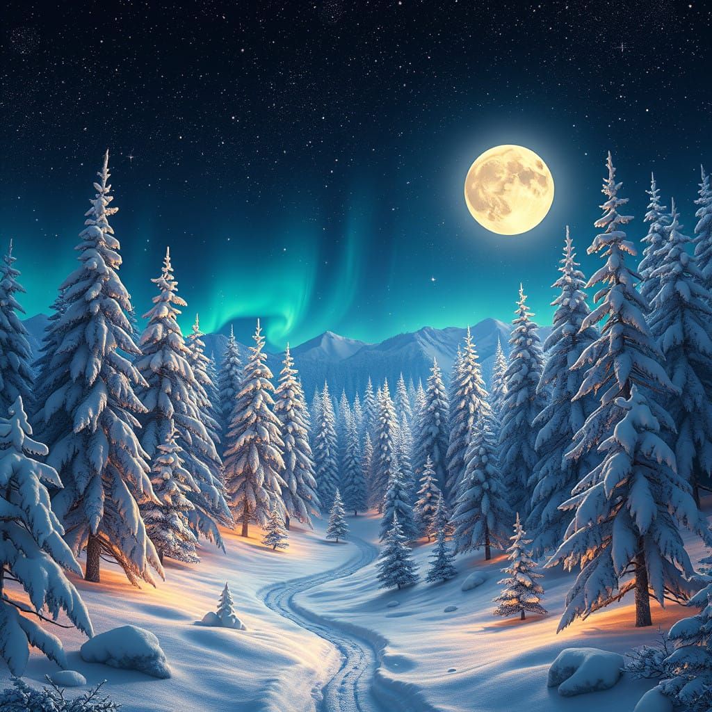 Enchanted Winter Wonderland in Cyberpunk Style