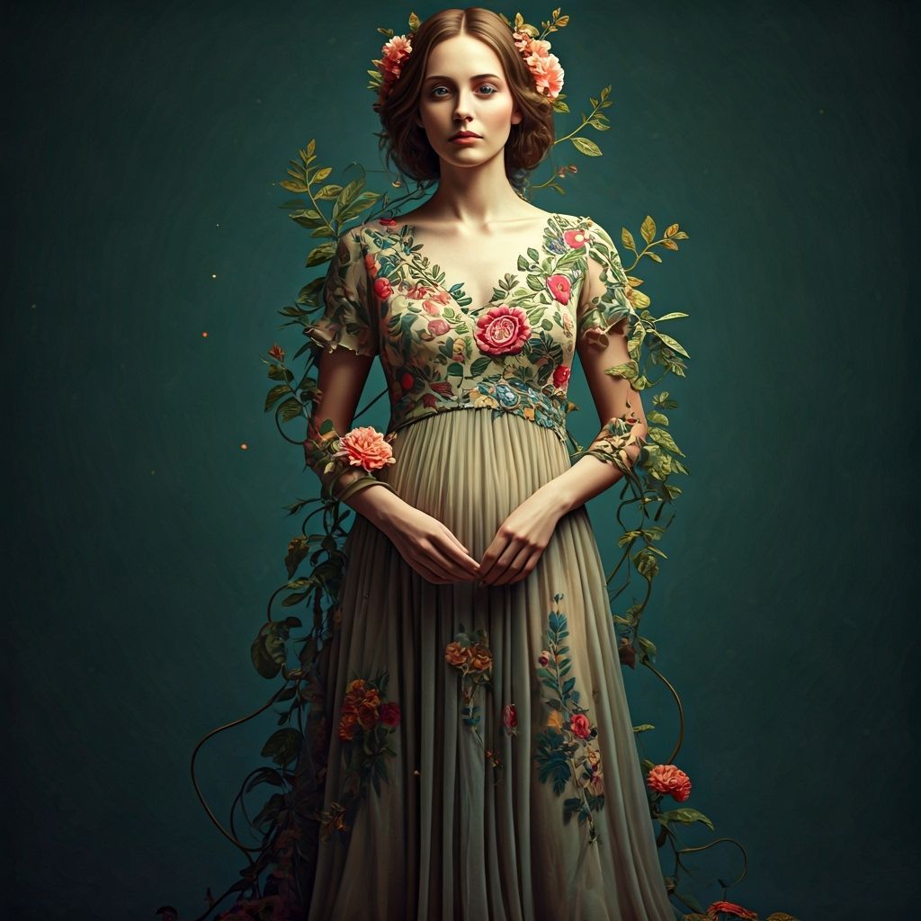 Surreal Ethereal Woman With Flowers and Vines