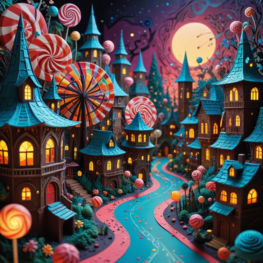 Whimsical Candy Metropolis in Papercraft Style