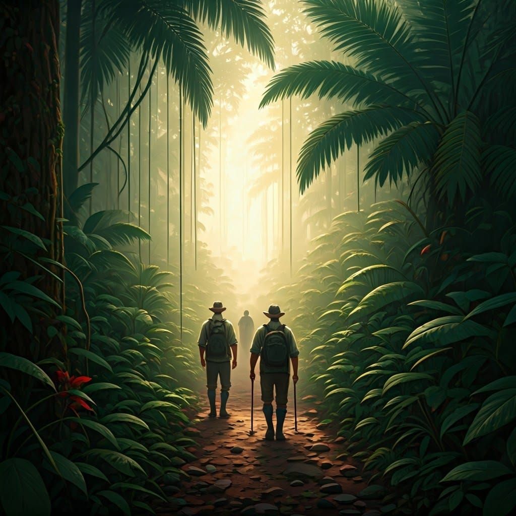 Men Trekking in Brasil Jungle