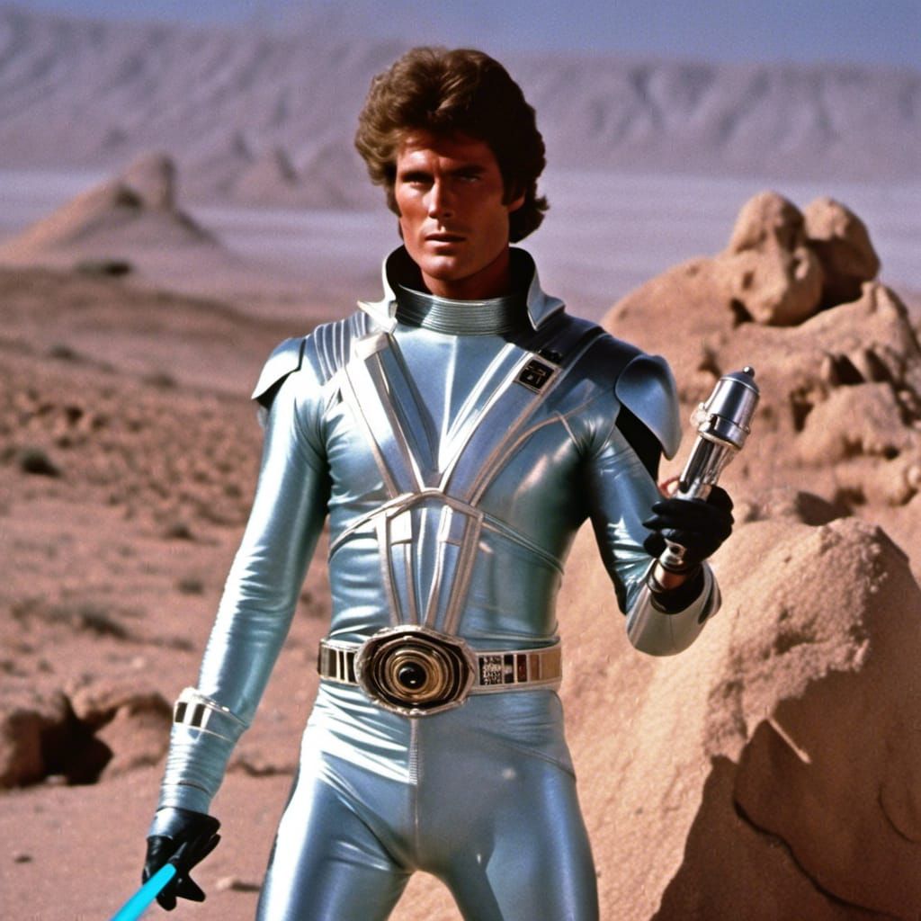 David Hasselhoff as Space Prince in Starcrash 2