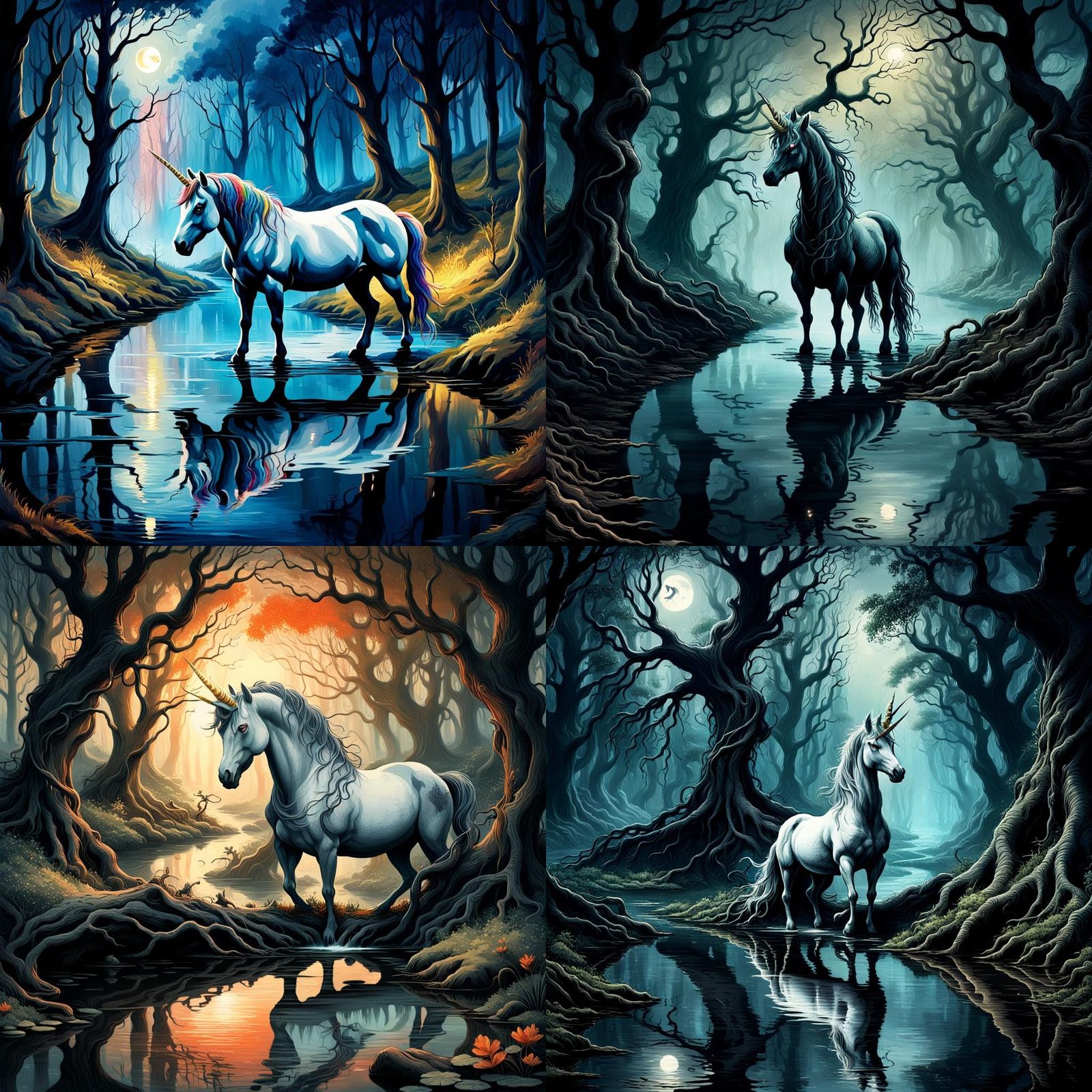 Unicorn in Fairyland Forrest: Gothic Horror Style