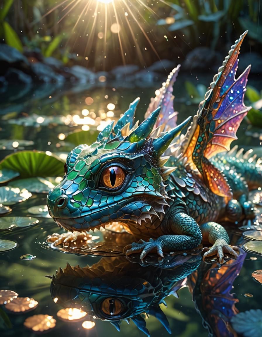 Magical Water Dragon in Tropical Lagoon