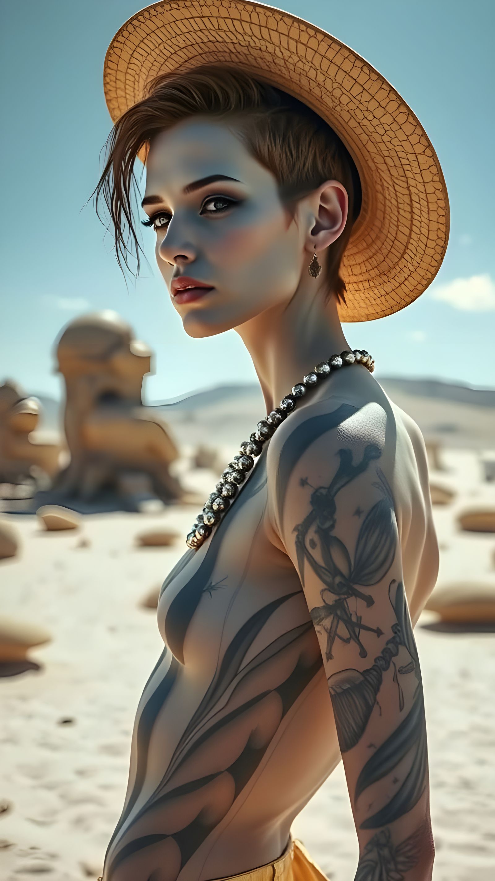 Fashion Model in Surreal Desert Landscape