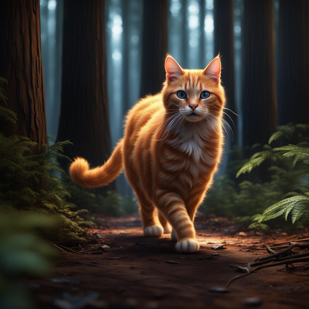 Orange Tabby Cat in Redwood Forest Digital Art