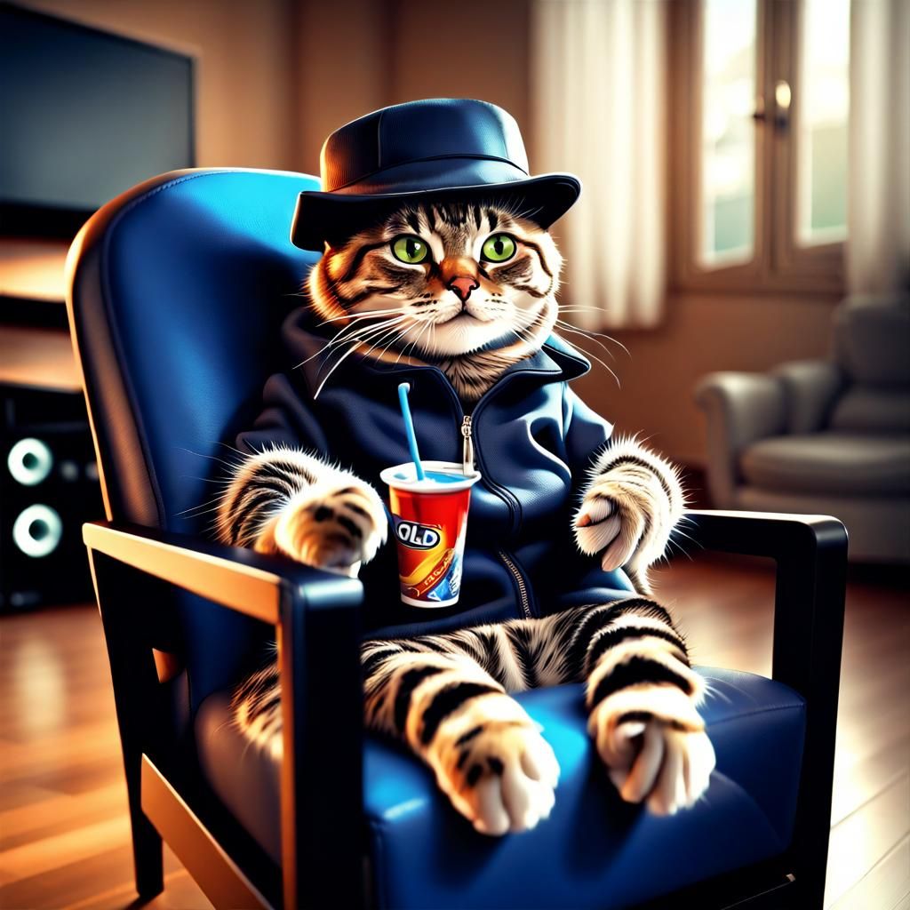 Cat Gamer with Energy Drinks in HDR