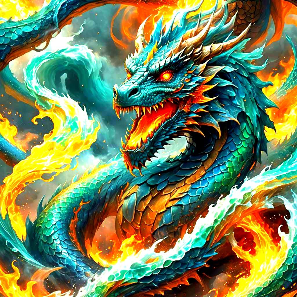 Elemental Dragon Unleashing Elements in Detailed Art