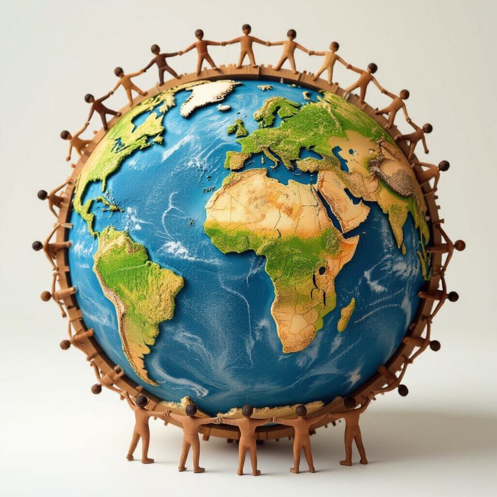 Global Unity: Steampunk Globe Sculpture of Interconnected Fi...