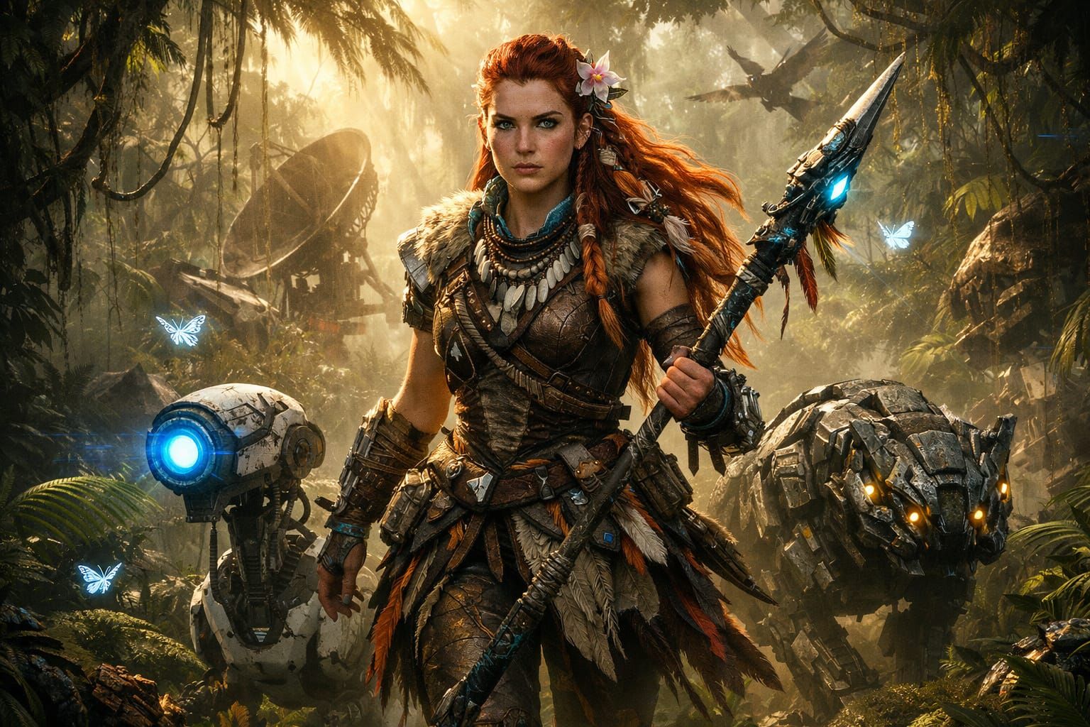 Aloy in Tropical Jungle, Golden Sunlight and Mist