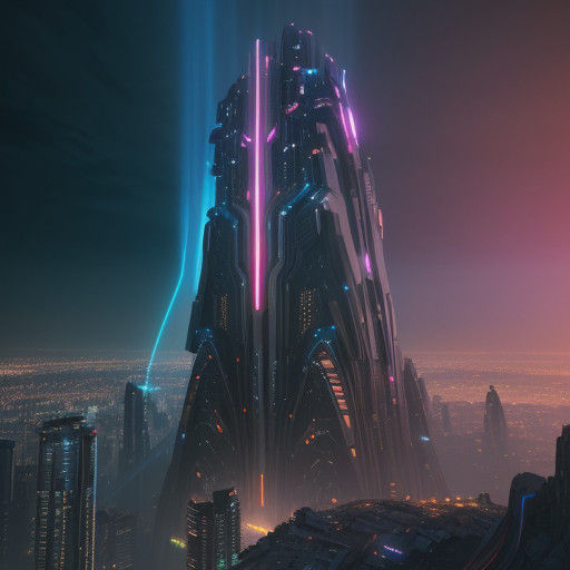 Surreal Futuristic Cityscape with Neon Lights and Flying Veh...