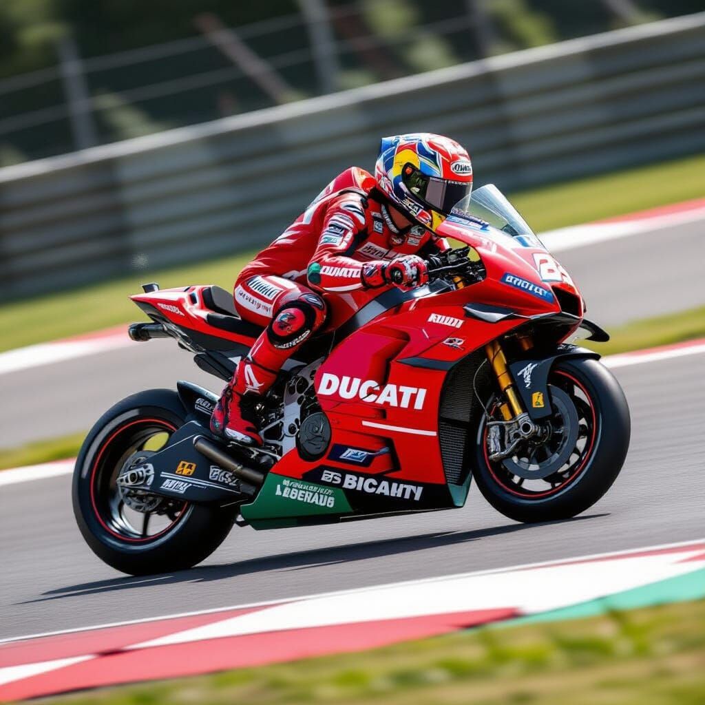Pecco Bagnaia Speeds on Ducati, Leaning into Corner