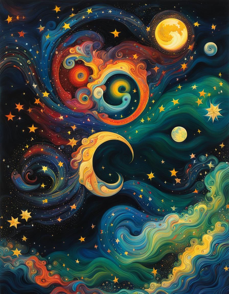 Intertwined Souls in Starry Night: Abstract Expressionism