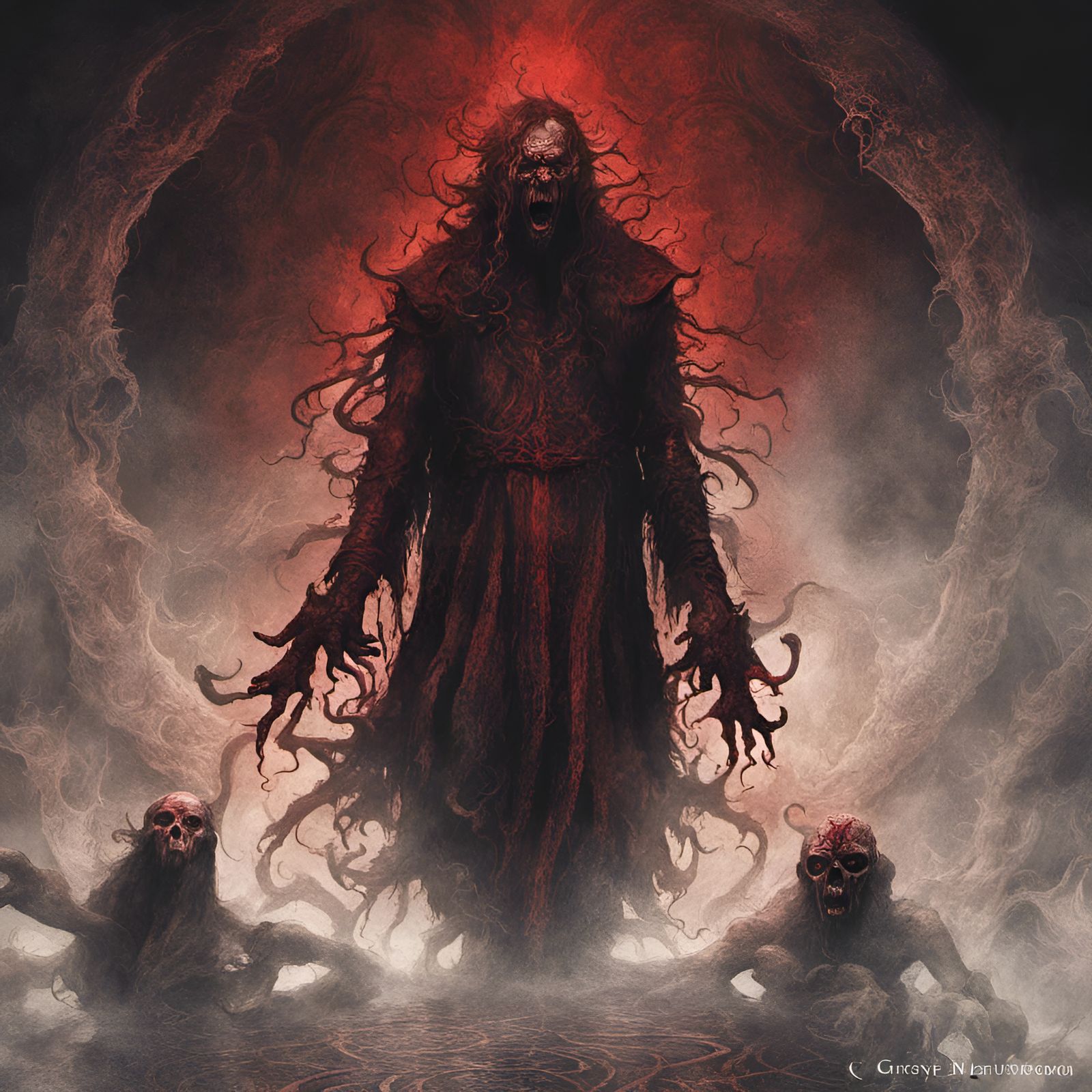 Strigoi in Hell with Celtic Patterns, Digital Painting