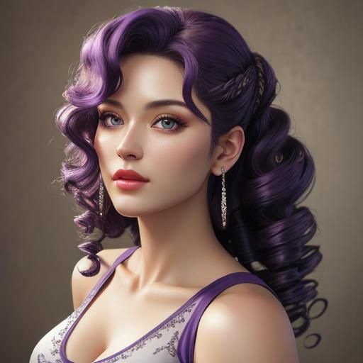 Beautiful Woman with Purple Curls: Photorealistic Portrait