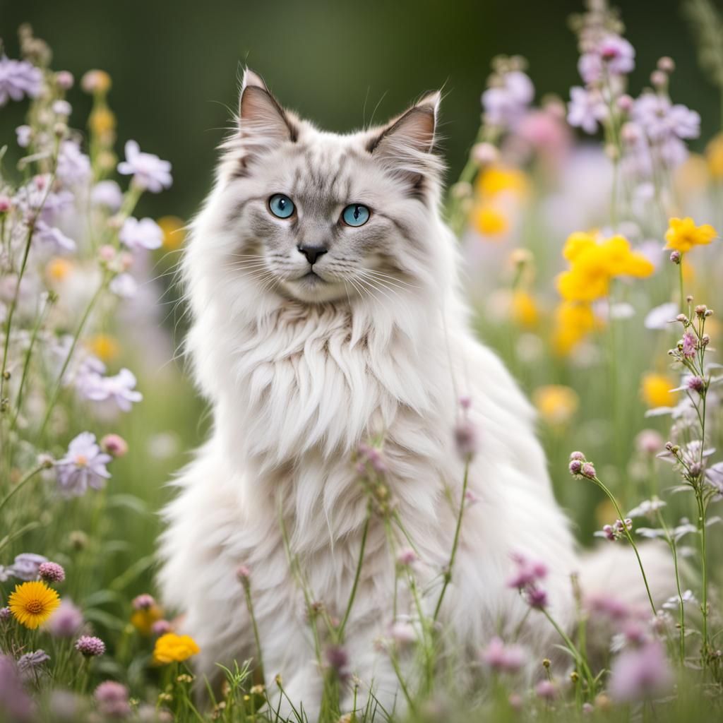 Ragdoll Cat in a Flower Meadow