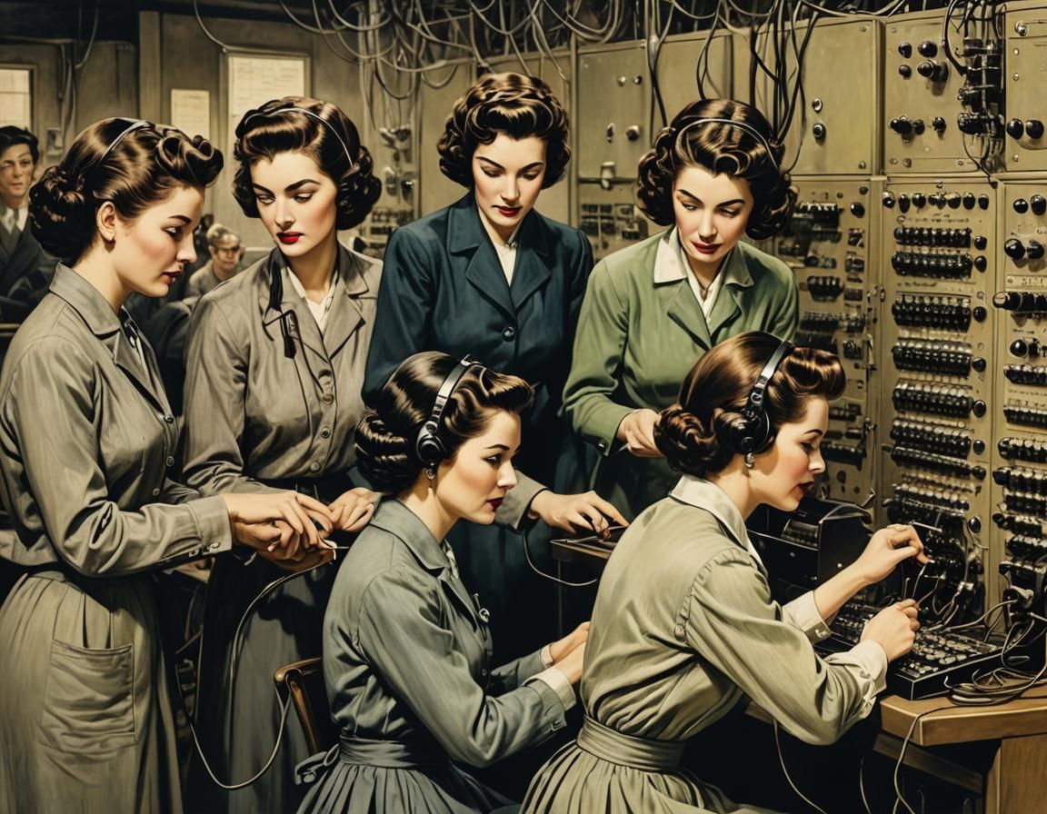 1950s Phone Operators in a Rackham-esque Style