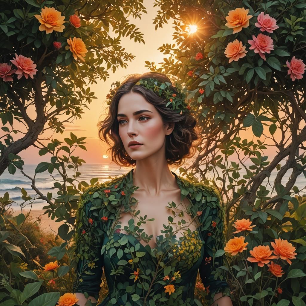 Surreal Heart Bush: Hyperrealistic Seascape