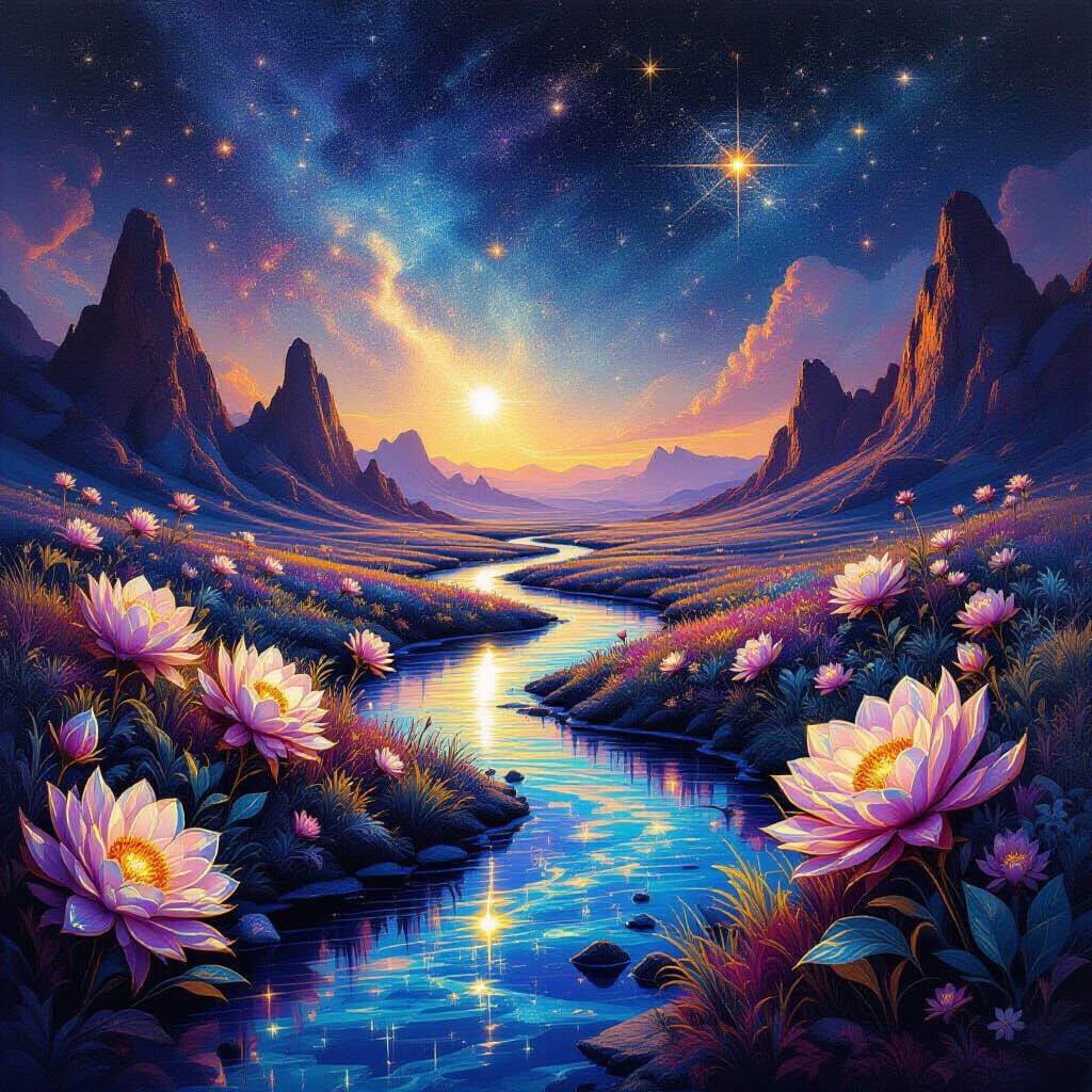 Cosmic River of Stardust in Alien Landscape