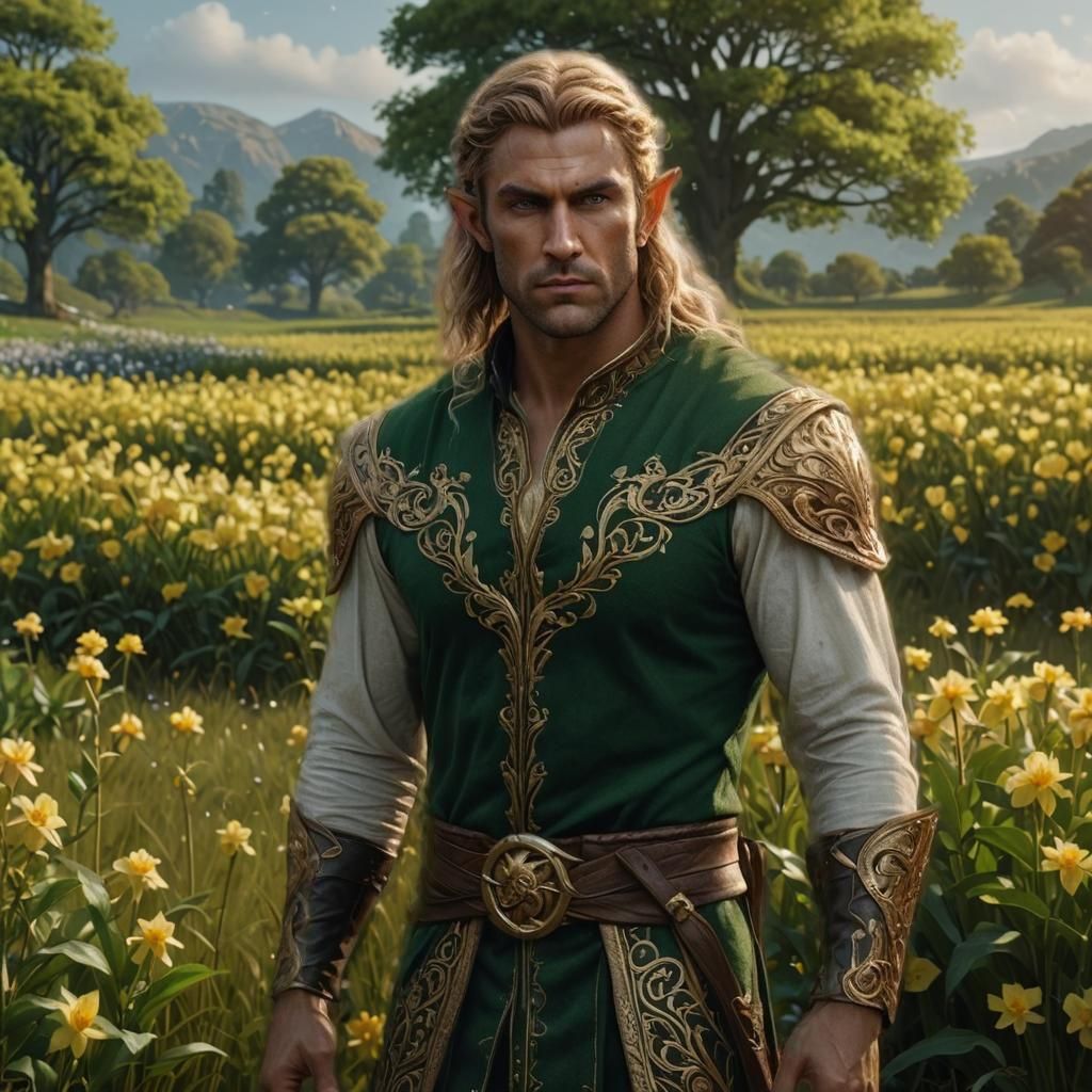 Elven Man in Flower Field: Fantasy Concept Art
