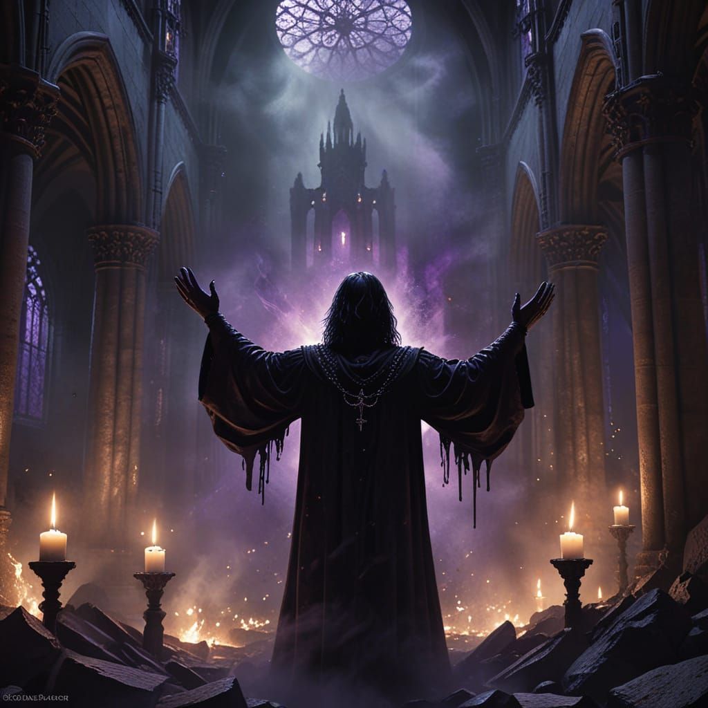 Gothic Cathedral: Ozzy Silhouette in Digital Art
