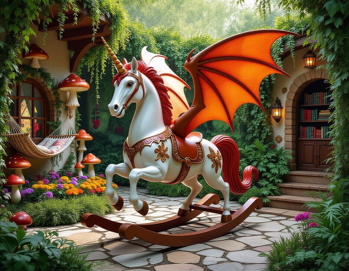Dragon Rocking Horse in Fantasy Garden