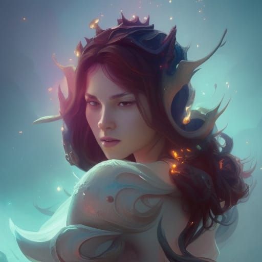 Detailed Dragon Star Portrait in Art Nouveau Style