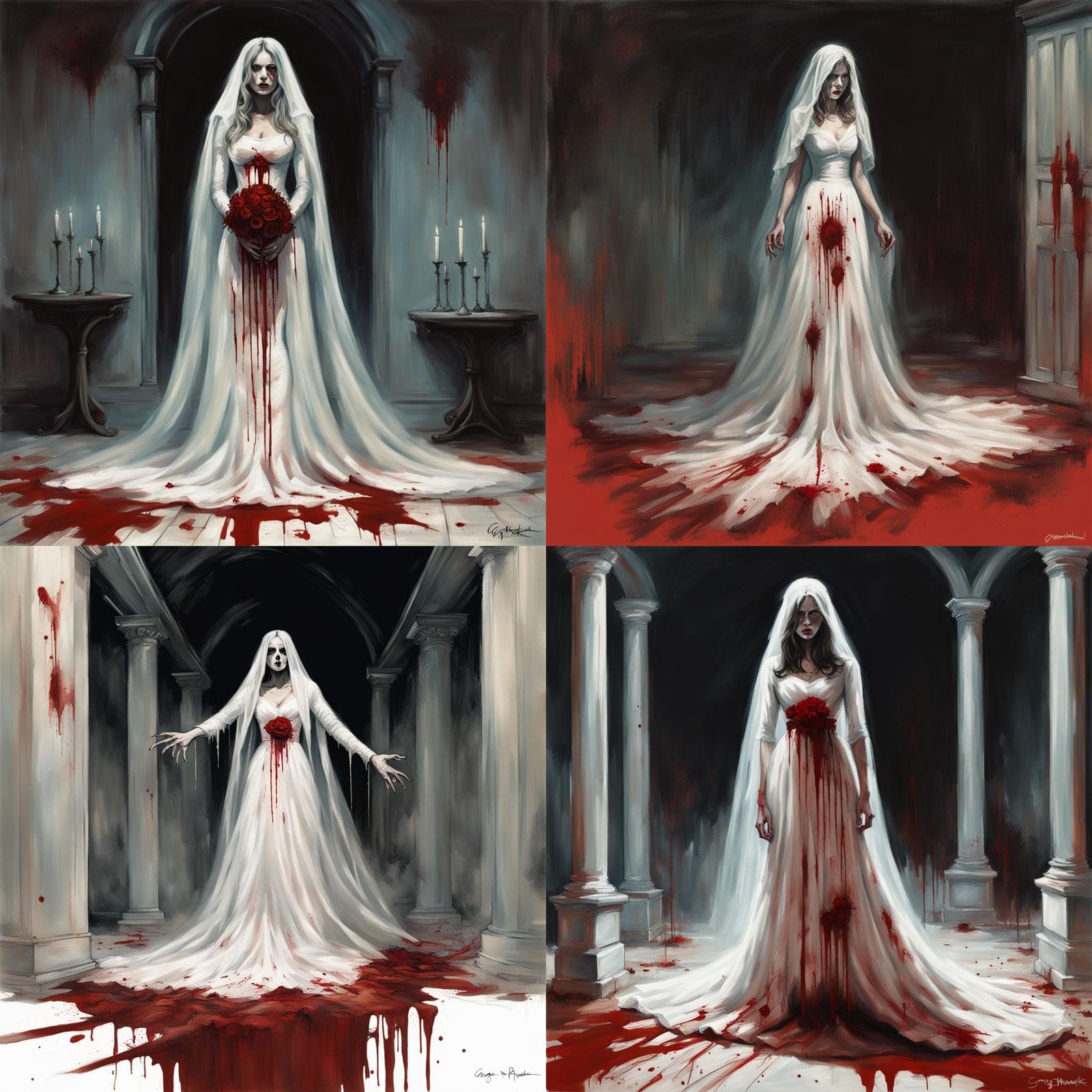 Ethereal Ghost in Bloody Wedding Gown