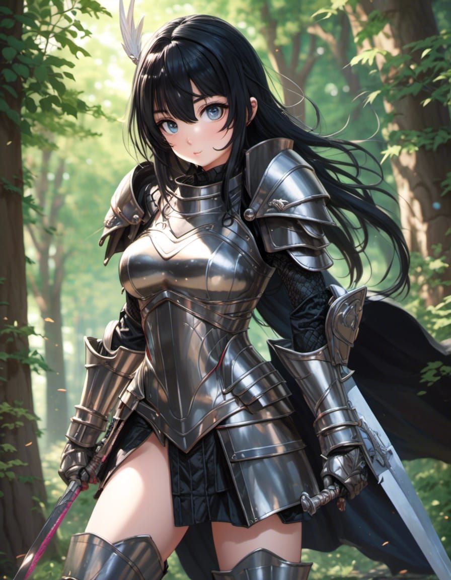 Anime Knight in Forest Armor