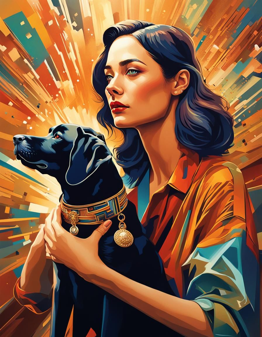 Glamorous Art Deco Woman with Dog Portrait