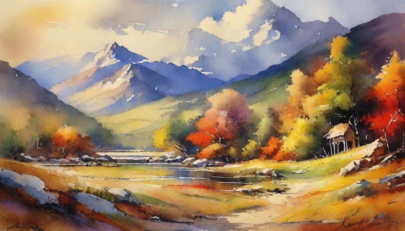 Vibrant Watercolour Landscape in Gurney Style