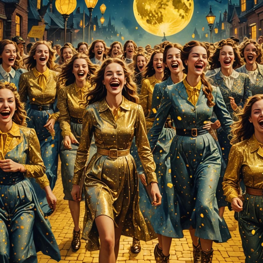Golden Teeth Women Marching on Yellow Brick Road