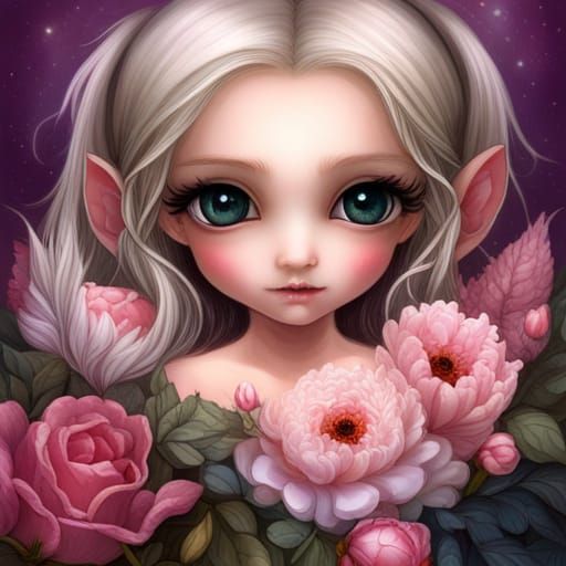 Adorable Elf Baby Portrait in Rococo Style