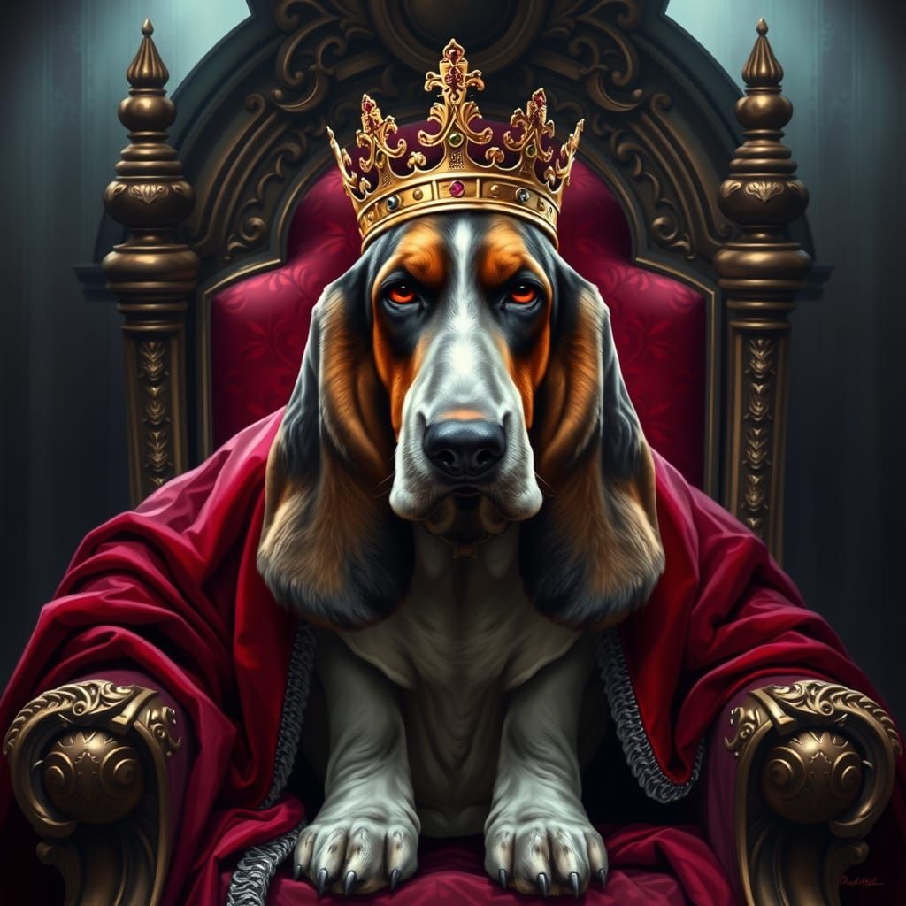 Regal Basset Hound Portrait in Gothic Style