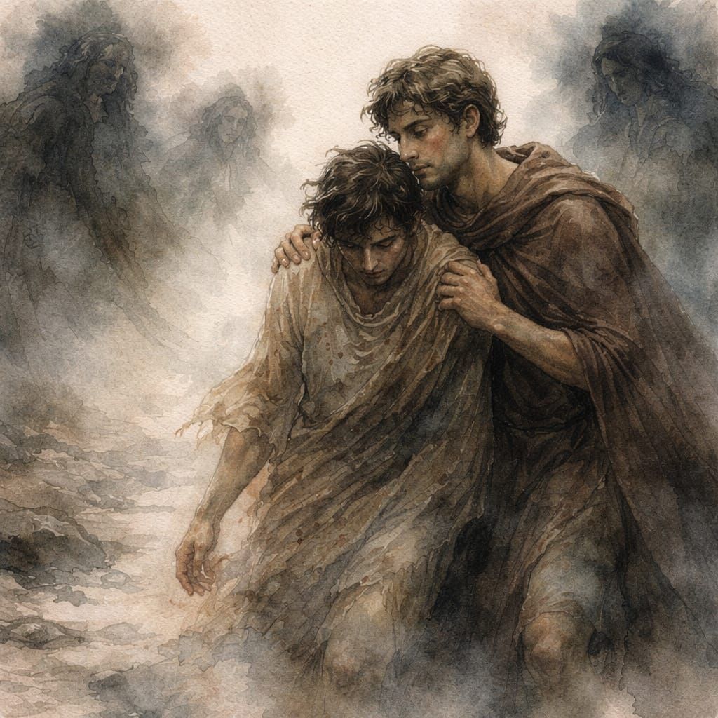 Greek Tragedy: Orestes and Pylades in Watercolor