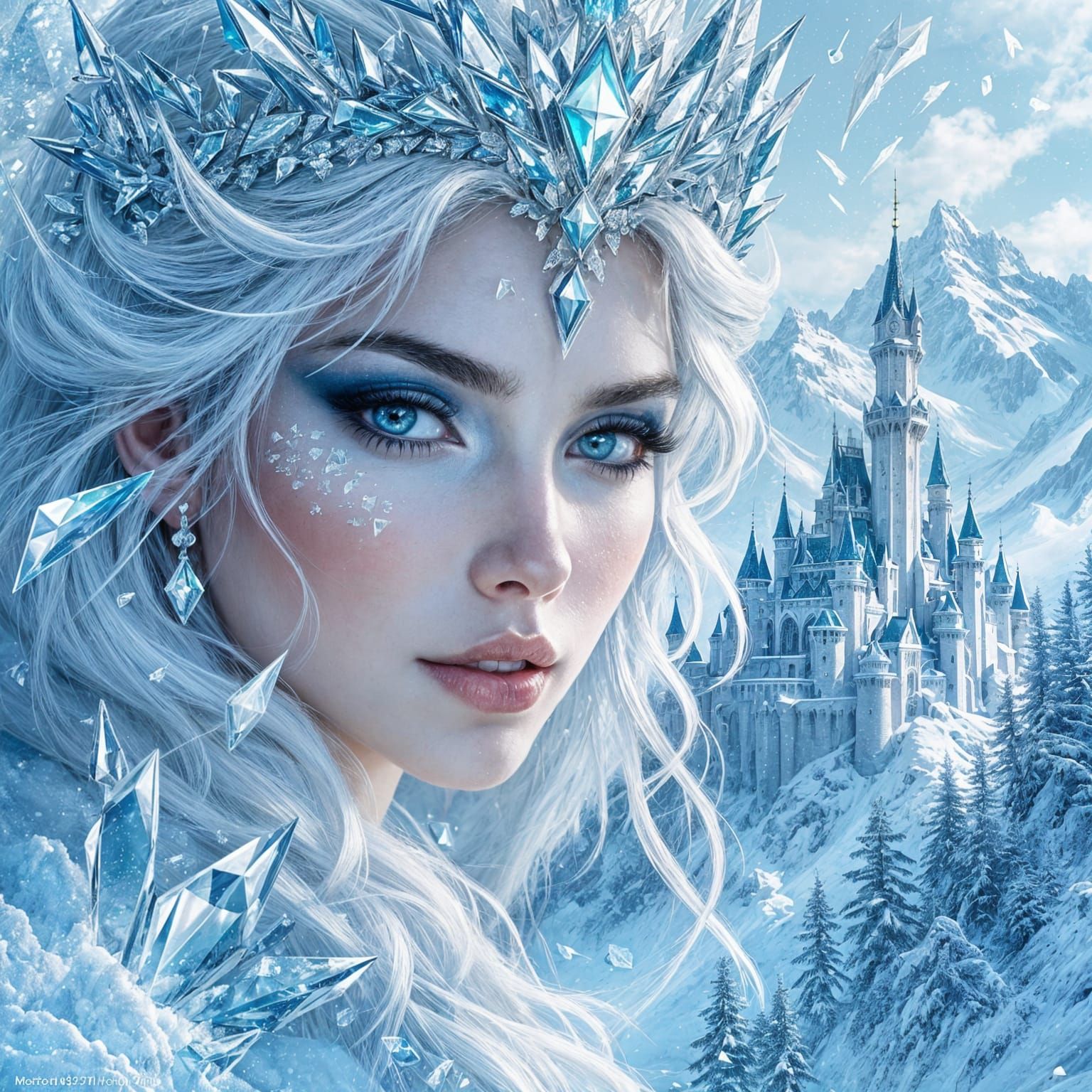 Snow Queen Double Exposure in Geometric Crystalline Style