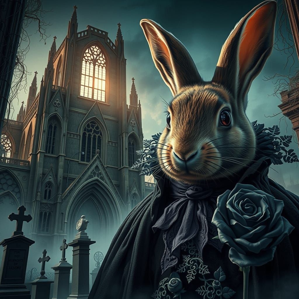 Gothic Rabbit in Graveyard