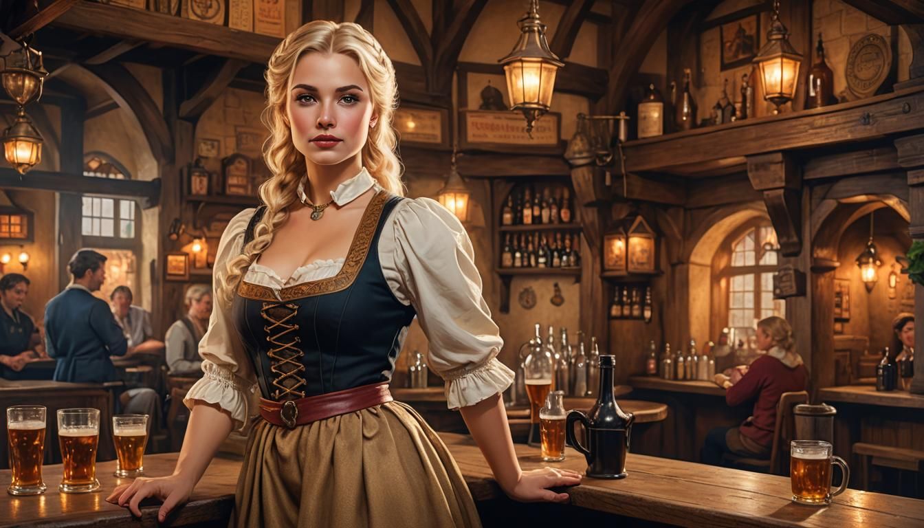 German Brewhouse Girl Portrait in Pin-Up Style