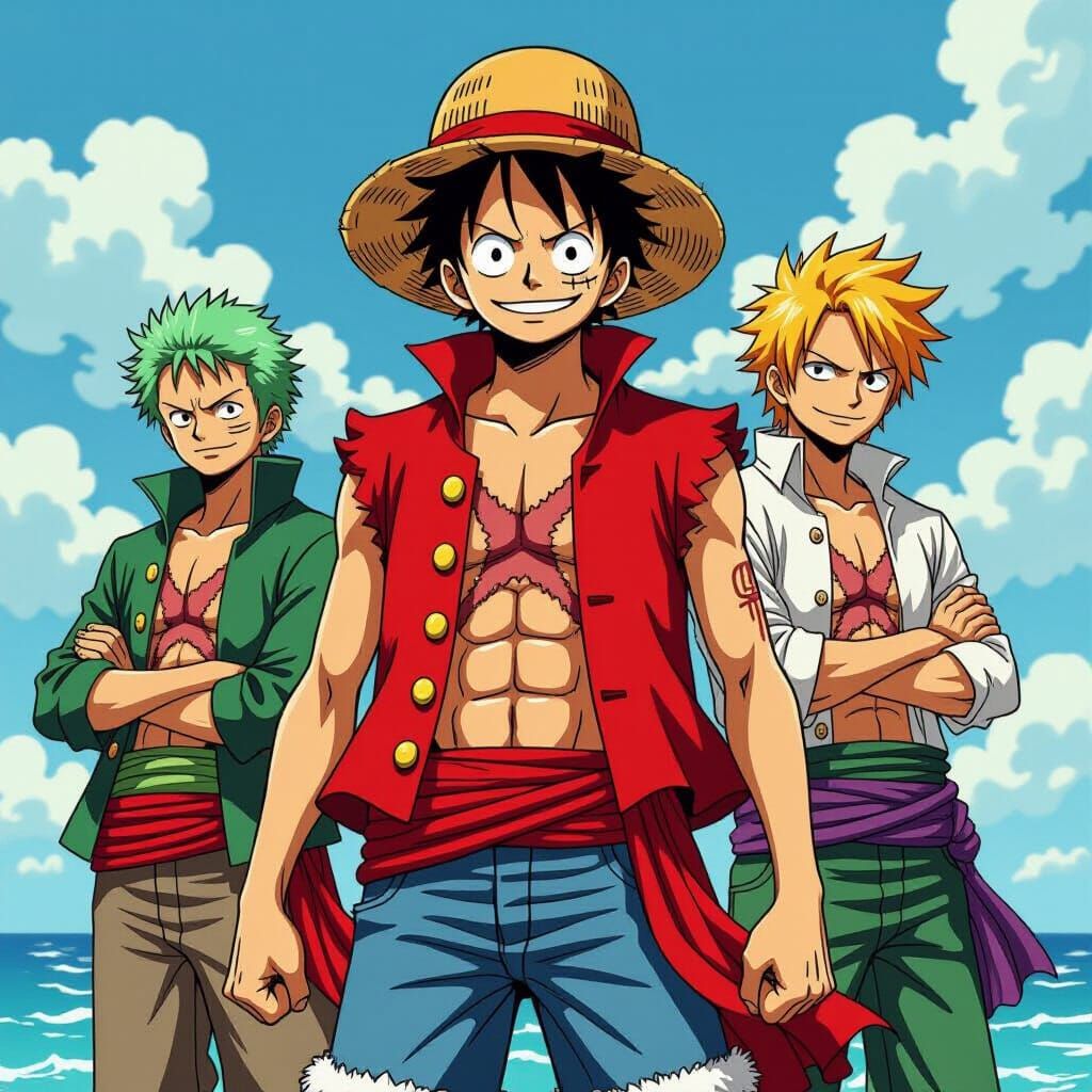 Luffy and Pirate Crew in Manga Style
