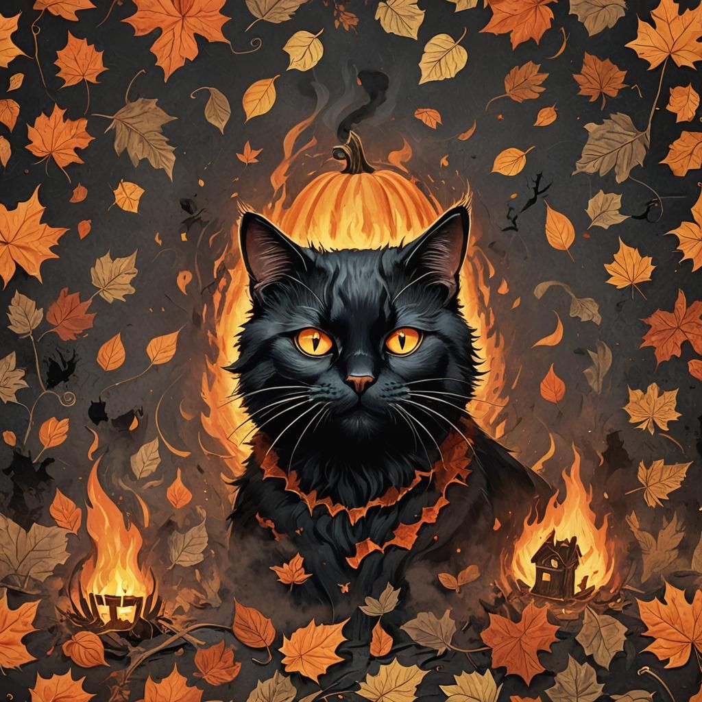 Vintage Halloween Cat in Pop Surrealist Style