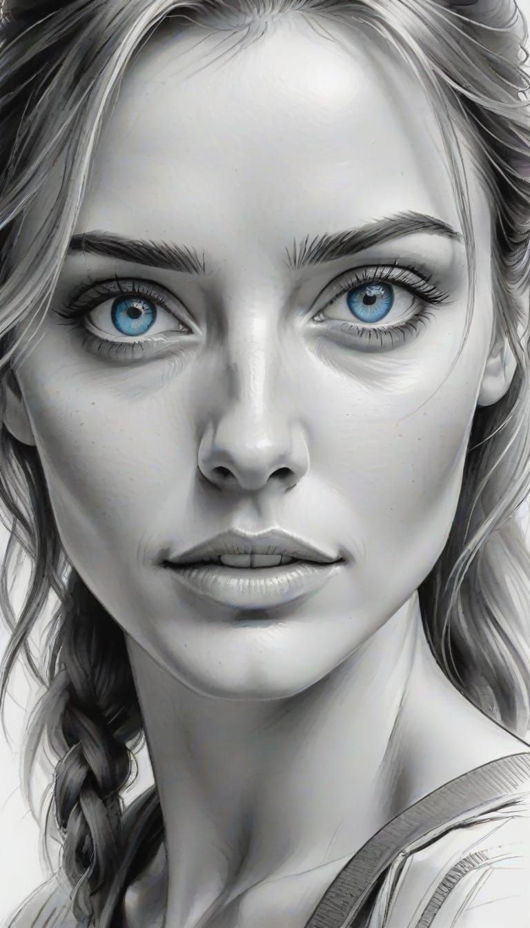 Pencil Sketch of Woman with Innocent Blue Eyes