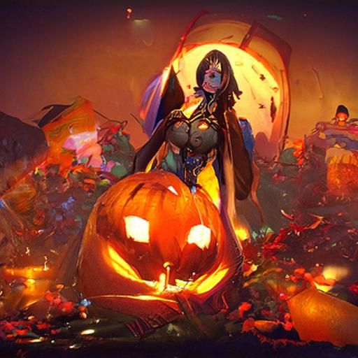 Anime Dream Girl: Dark Halloween Portrait in Digital Art Sty...