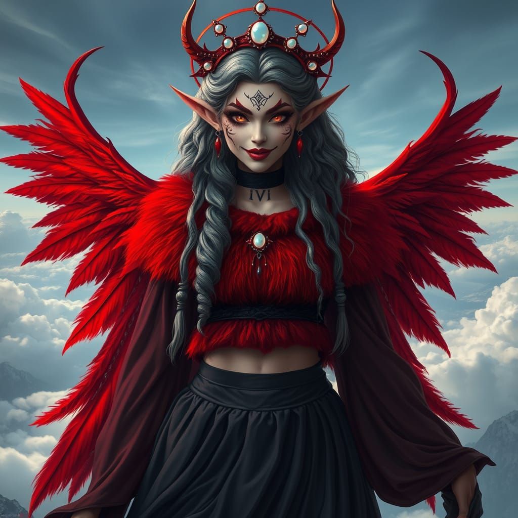 Ethereal Dark Wind Spirit with Majestic Wings and Mystical A...