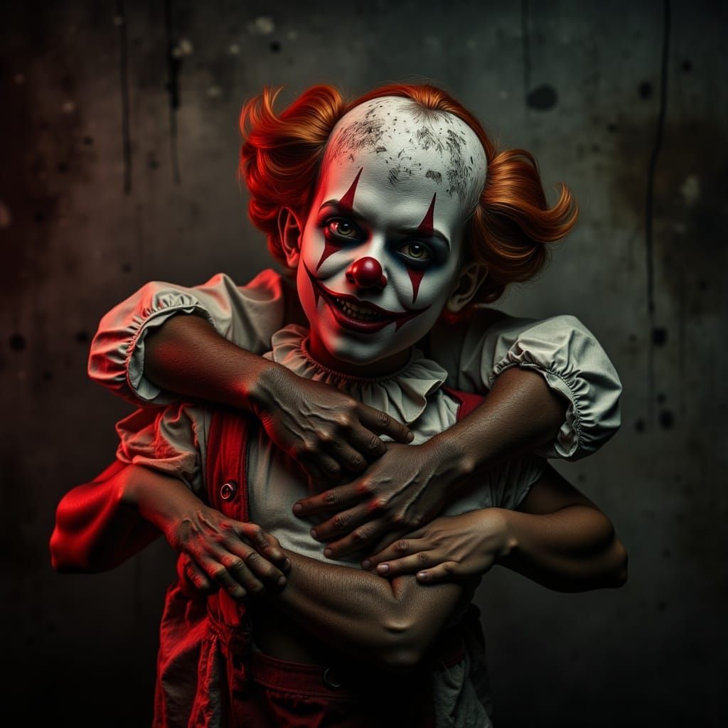 Horror Scene: Clown Doll Attacks Young Boy