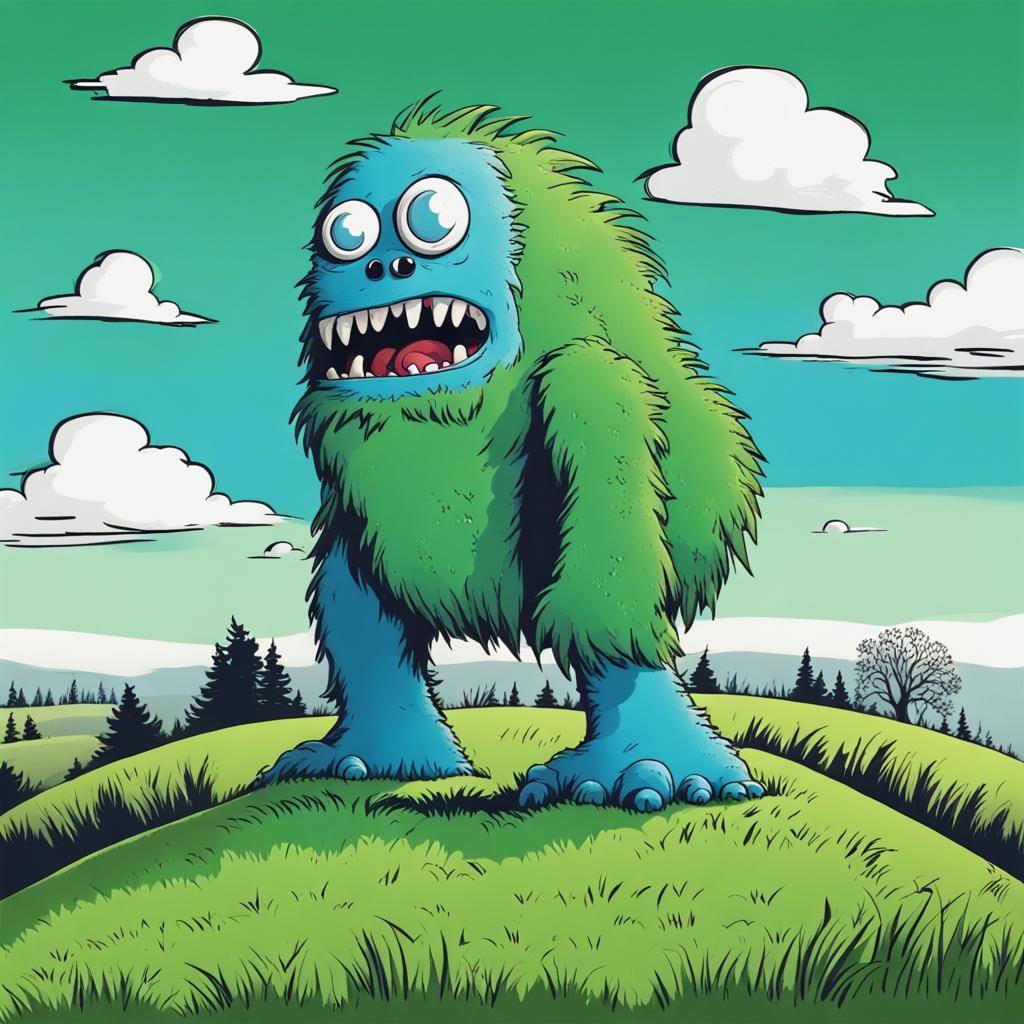 Cartoon Monster on Horror Hill in Animation Style