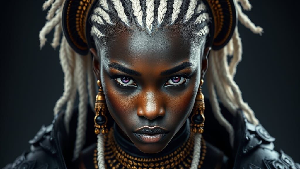 Ethereal African Queen in Hyperrealistic Armor
