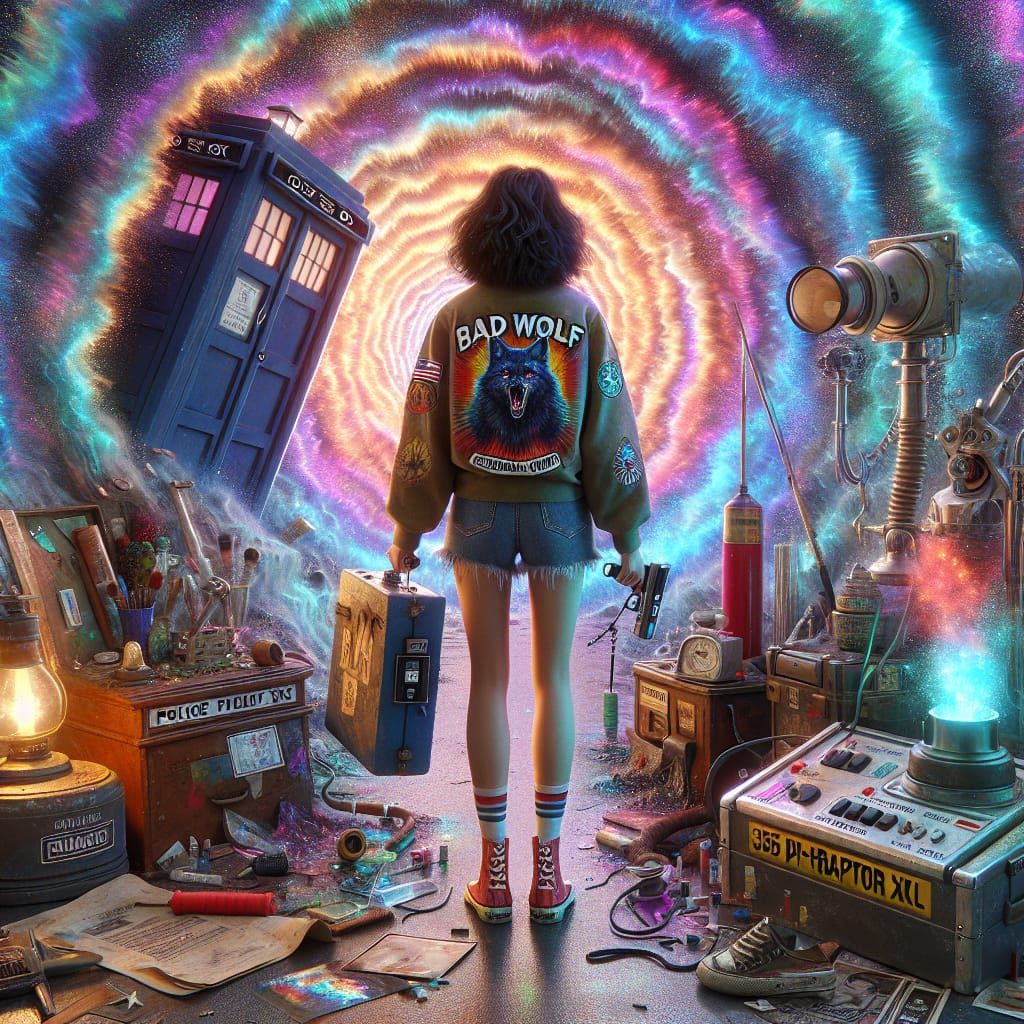 Hispanic Ghost Hunter in Kaleidoscopic Vortex