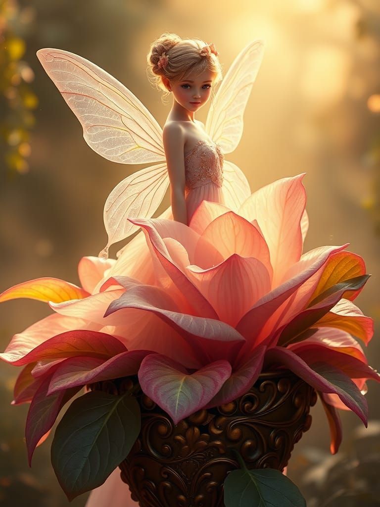 Ethereal Fairy Girl Behind Rare Flower, Hyperrealistic Art