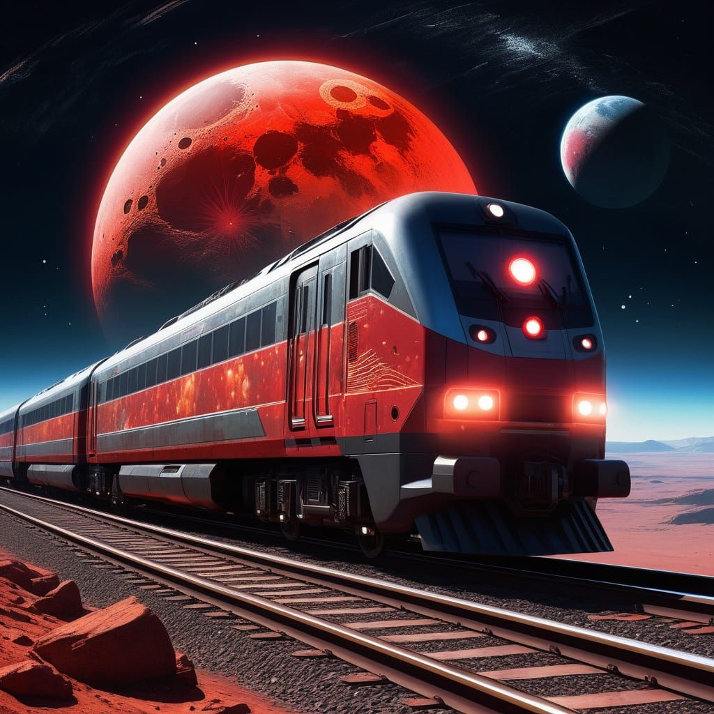 Epic Space Train in Vibrant Neon Hues