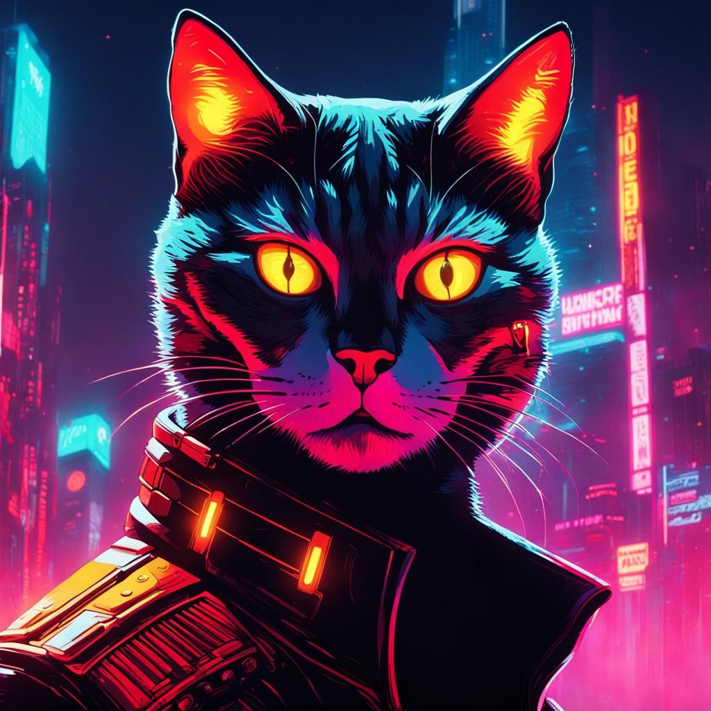 Cyberpunk Night Sky Filled with Glowing Cat Eyes