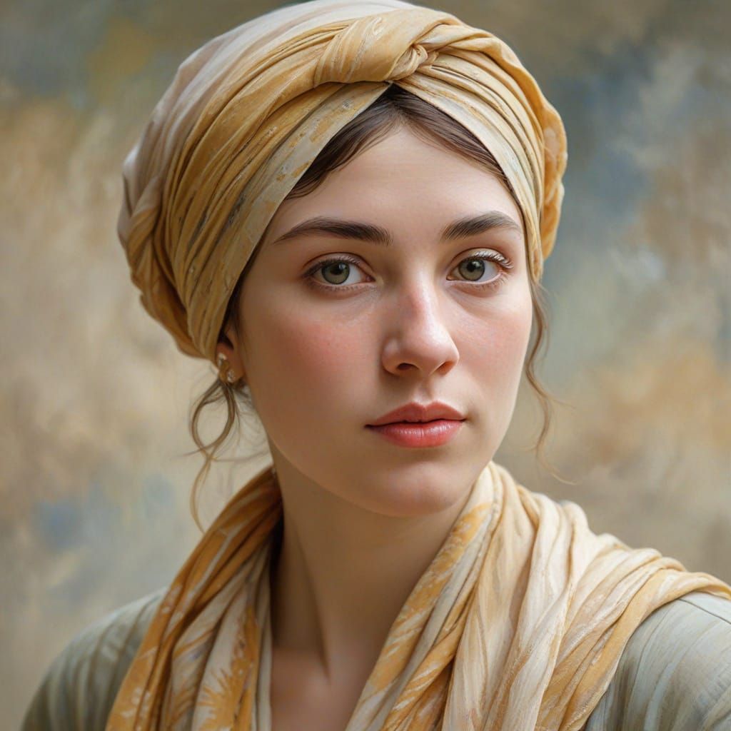 Woman in Soft Focus Summer Dress with Turban